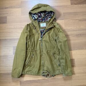 Women's Ness UK Olive Green Cotton Zip Up Hooded Utility Parka Jacket Sz 6 Small